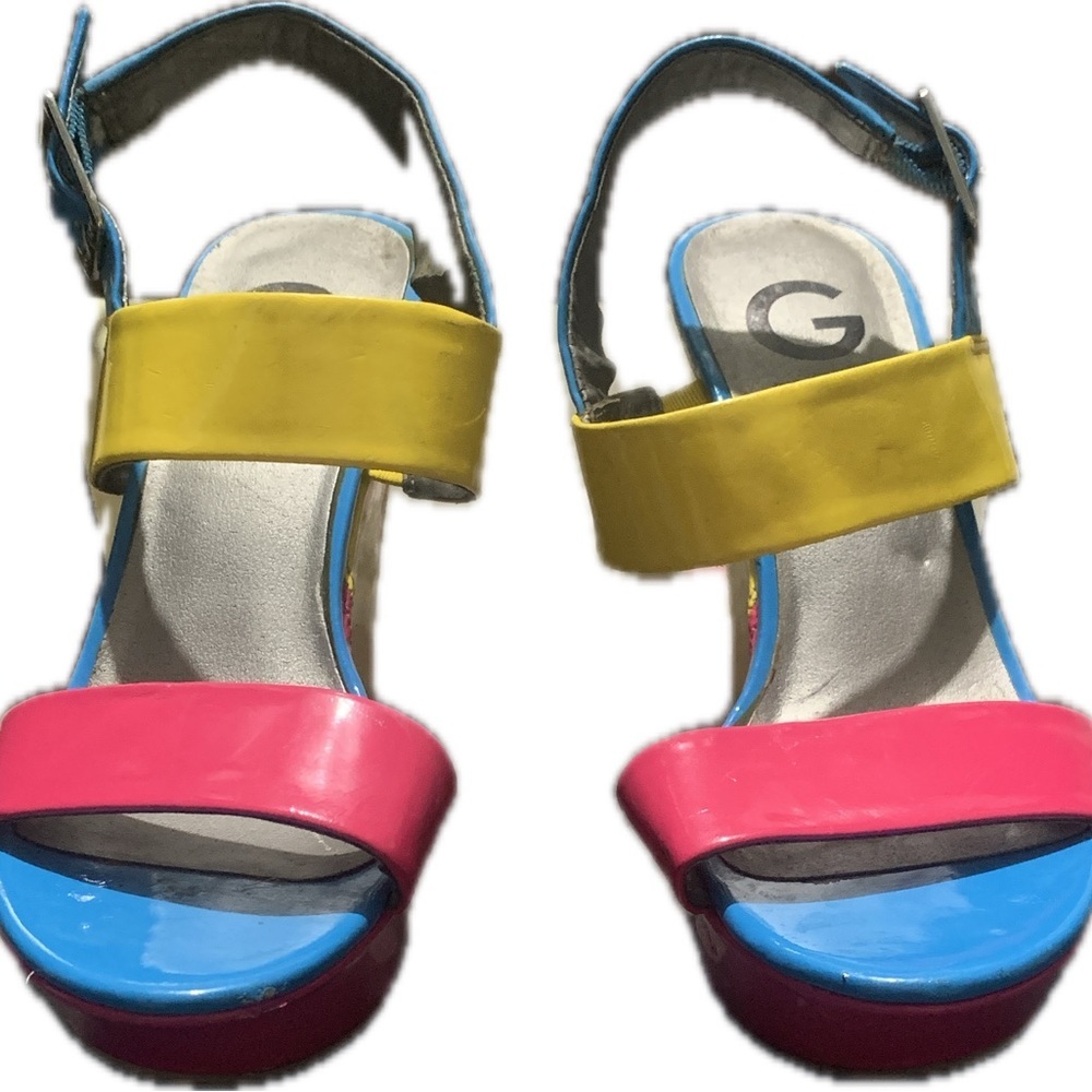 G by Guess 90’s style Colorblock wedges in Pink, Yellow & Blue - Picture 2 of 4